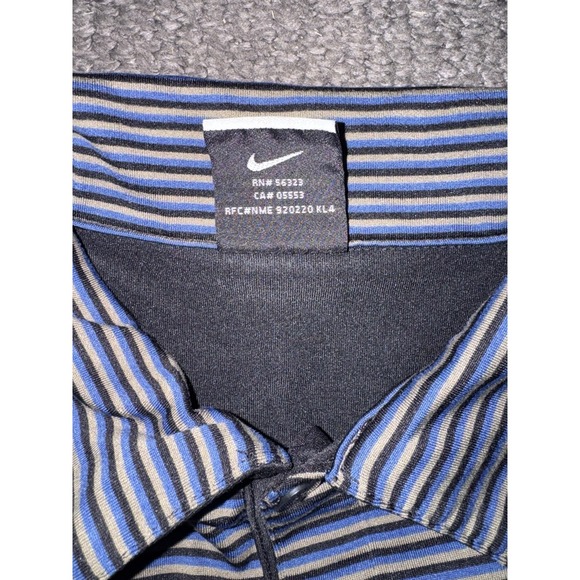 Nike Golf Polo Mens M Blue Gray Striped Long Sleeve Top Swoosh Embroidery Sierra - Picture 6 of 7